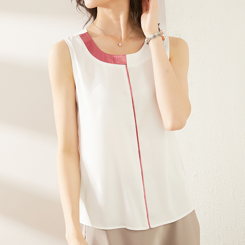 Real silk satin vest slim mixed colors T-shirt for women