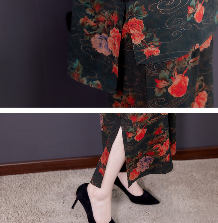 Real silk spring retro wide leg pants 2pcs set for women