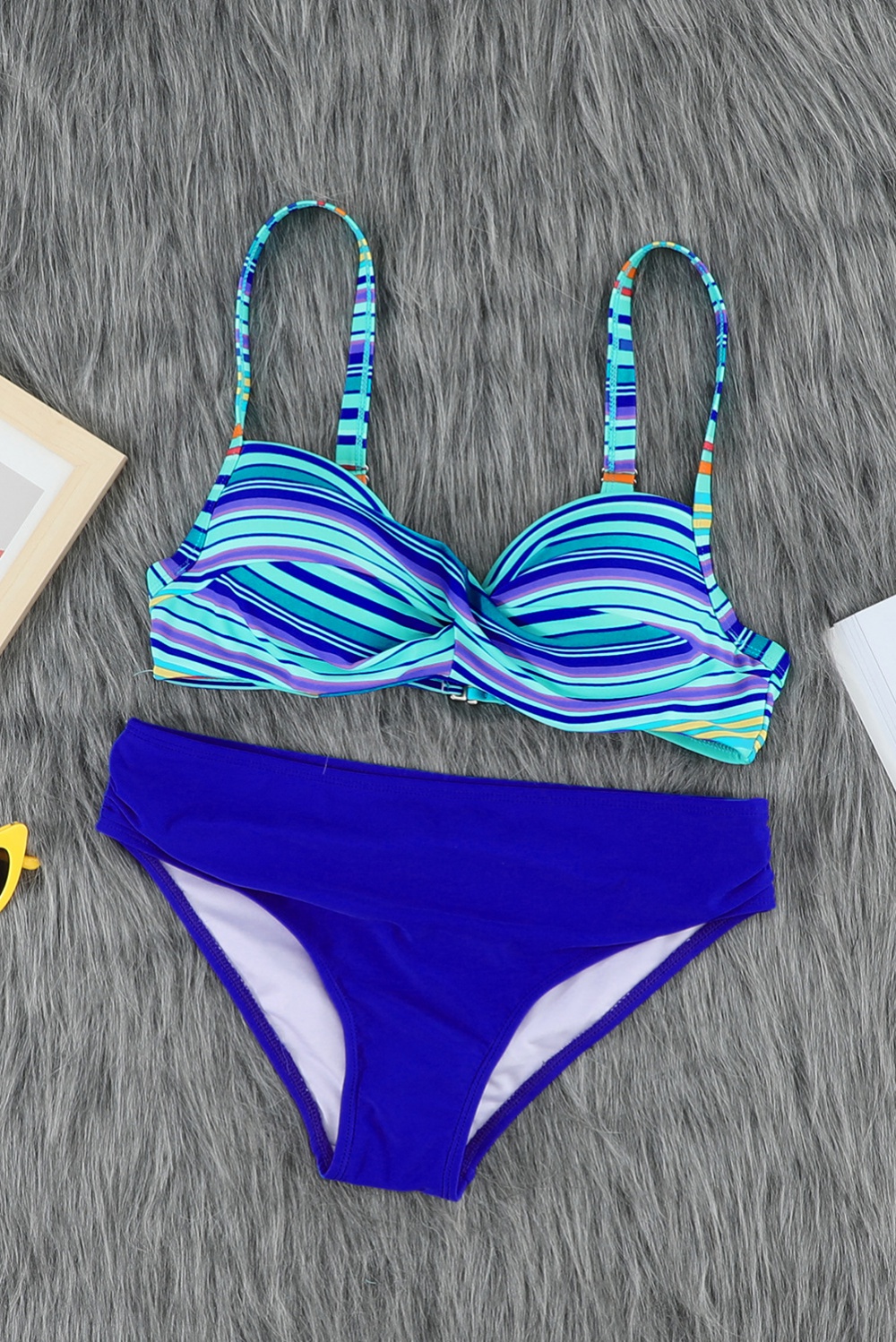 Stripe bikini leopard swimwear 2pcs set for women