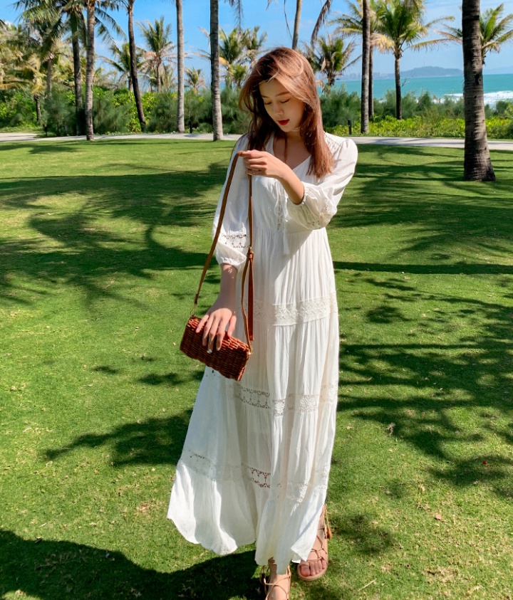 White beautiful beach dress vacation lady long dress
