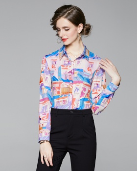 Slim fashion all-match printing pinched waist European style shirt