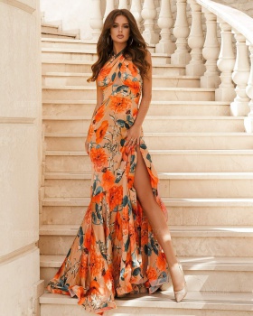 Printing spring dress halter long dress for women