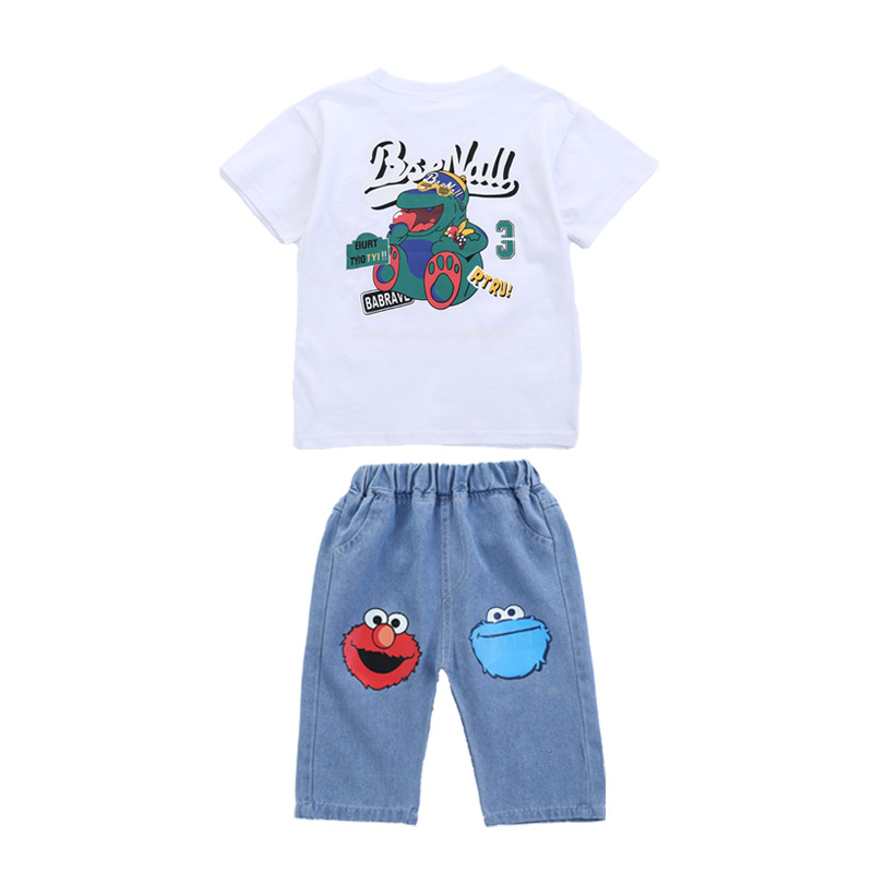 Child letters shorts summer jeans 2pcs set