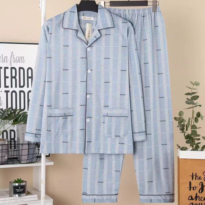 Summer homewear pajamas plaid cardigan a set for men