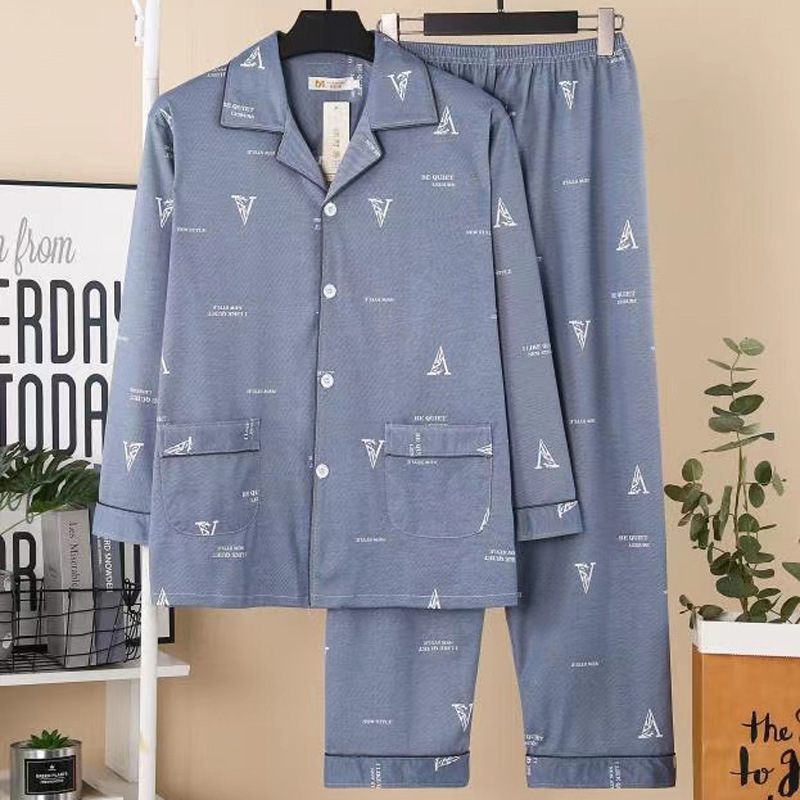 Summer homewear pajamas plaid cardigan a set for men