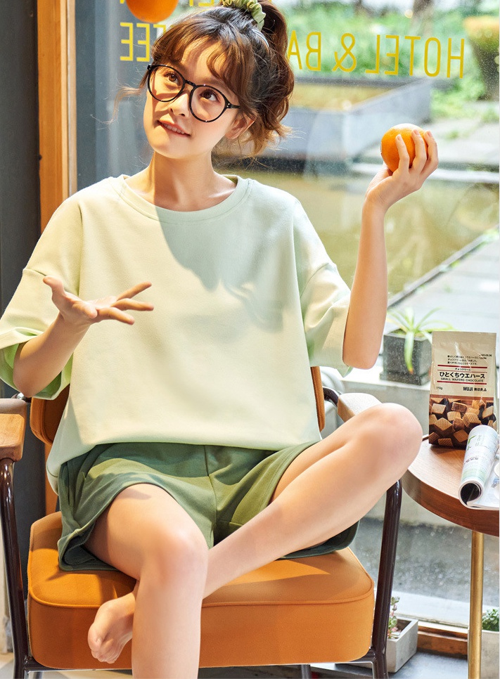 Summer pajamas simple shorts 2pcs set for women
