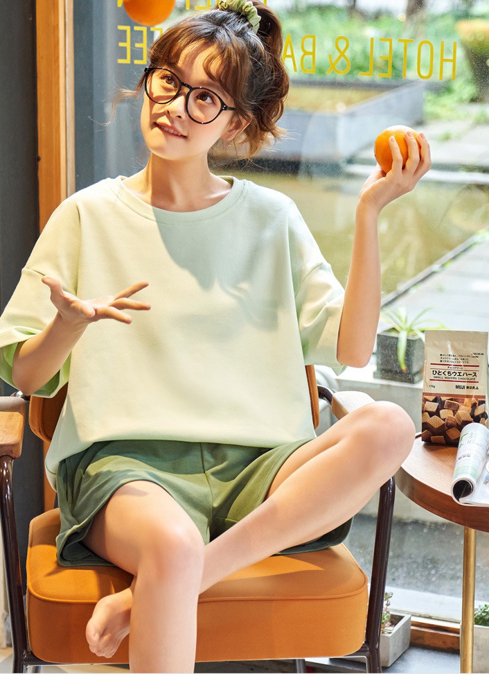 Summer pajamas simple shorts 2pcs set for women