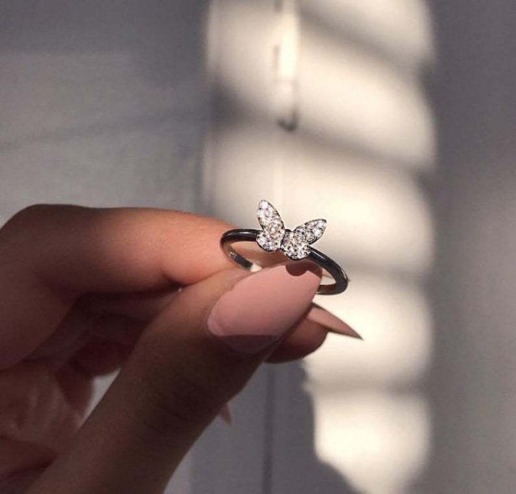 Inlay zircon accessories butterfly ring for women