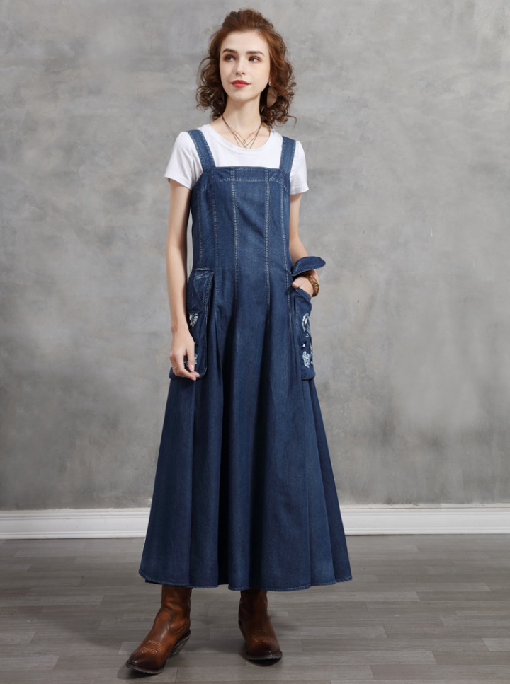 Big skirt denim summer slim embroidery skirt