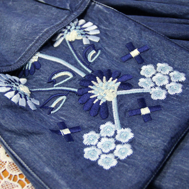 Big skirt denim summer slim embroidery skirt