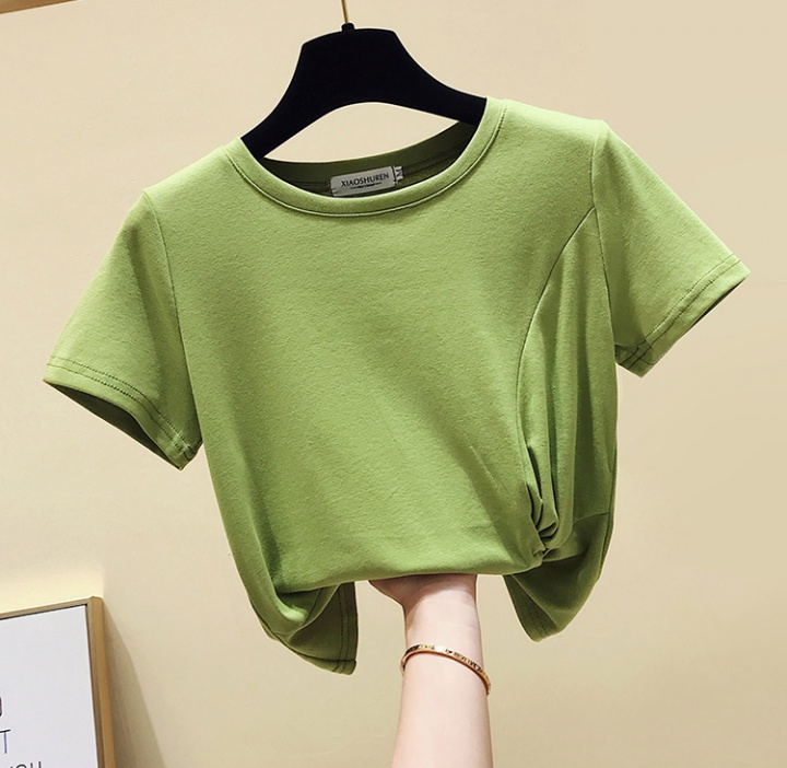 Tie apple-green loose tops pure cotton slim T-shirt