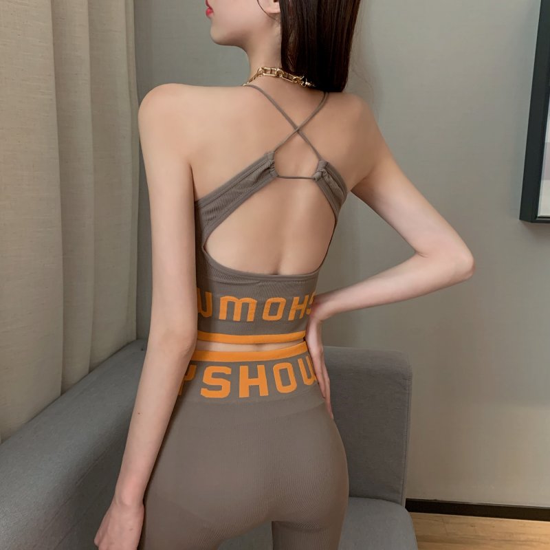 Yoga sling vest hollow short sweatpants 2pcs set