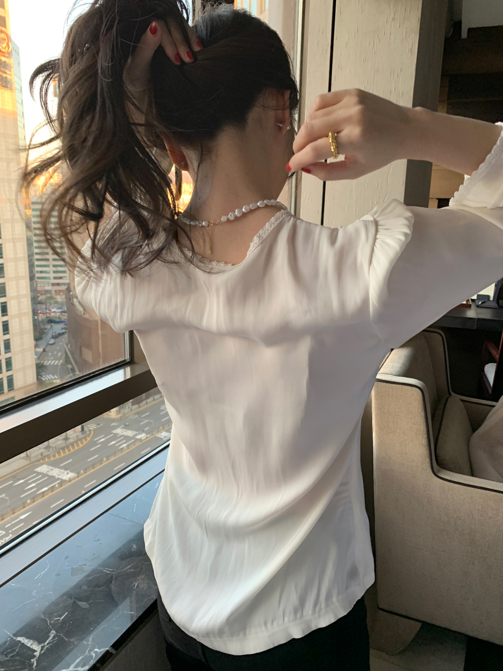 Sweet lace elegant maiden Korean style shirt