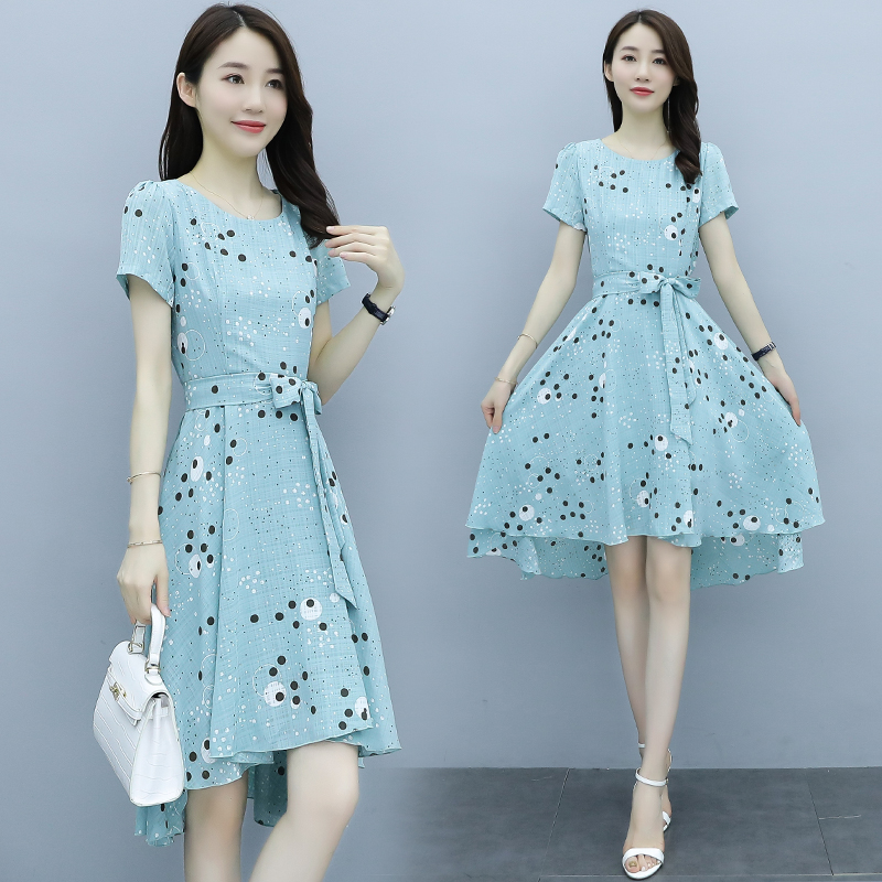 Chiffon Korean style polka dot pinched waist dress