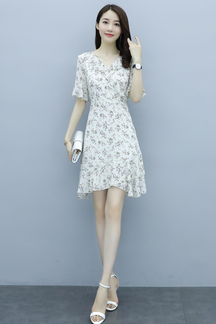 Refreshing slim summer temperament floral chiffon dress