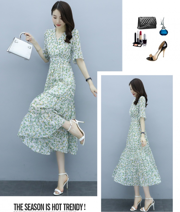 Long chiffon temperament summer floral dress for women