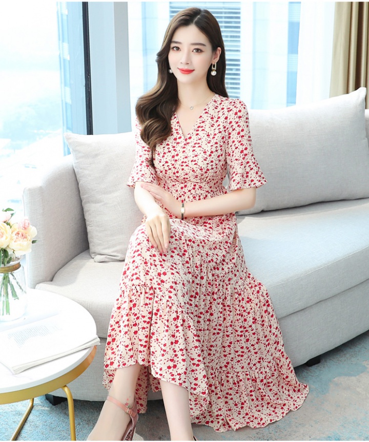 Printing chiffon slim floral dress for women
