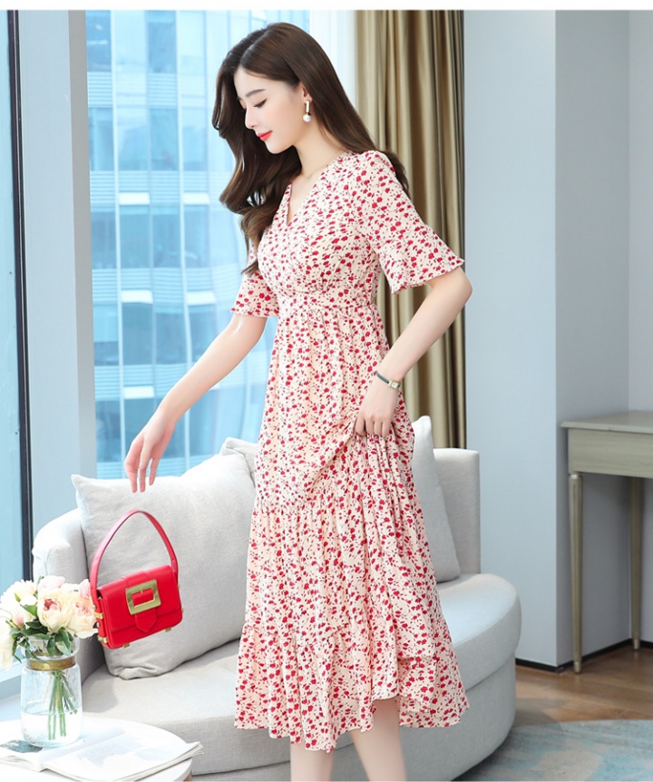 Printing chiffon slim floral dress for women