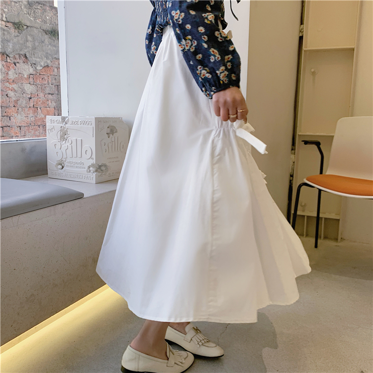 Bow slim high waist long big skirt white spring skirt
