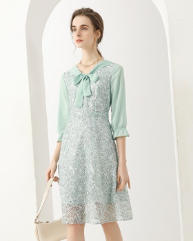 Bow spring long slim streamer lace dress for women