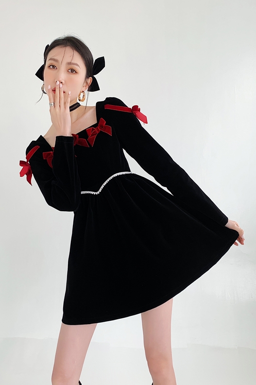 France style pinched waist retro dress for women