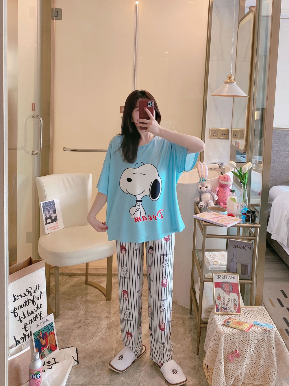 Homewear long pants large yard pajamas 2pcs set for women