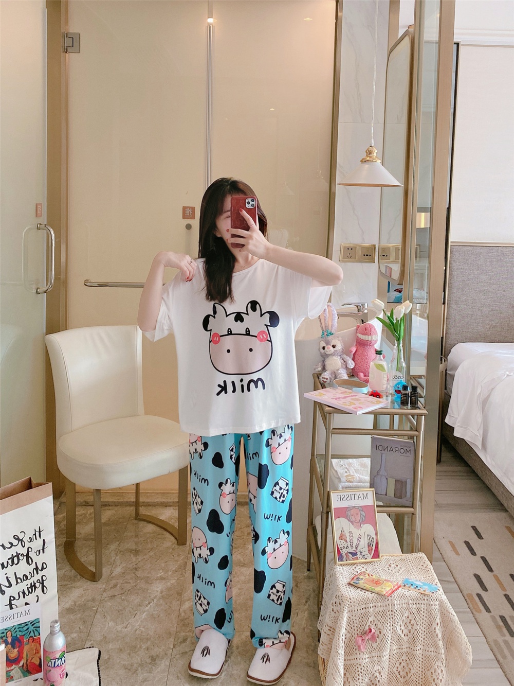 Homewear long pants cozy pajamas 2pcs set for women