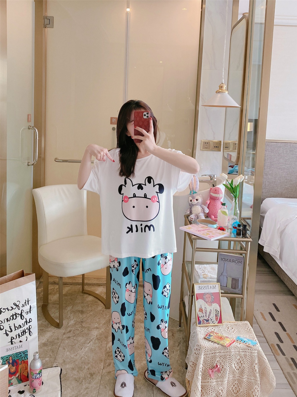 Homewear long pants cozy pajamas 2pcs set for women