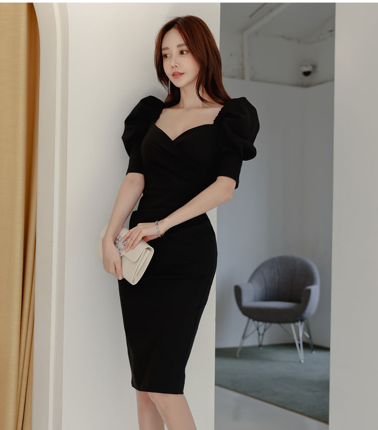 Spring and summer slim Korean style hip low-cut dress