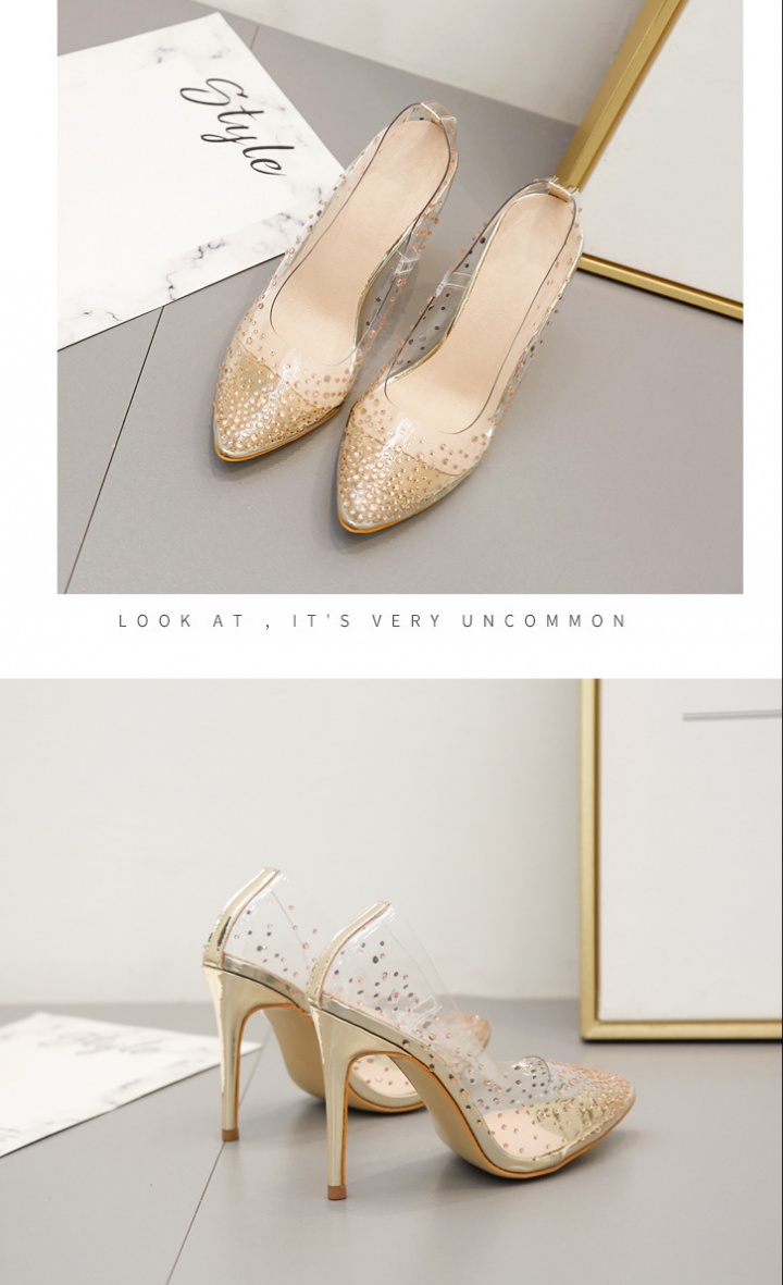 Pointed rhinestone high-heeled shoes sexy fine-root shoes