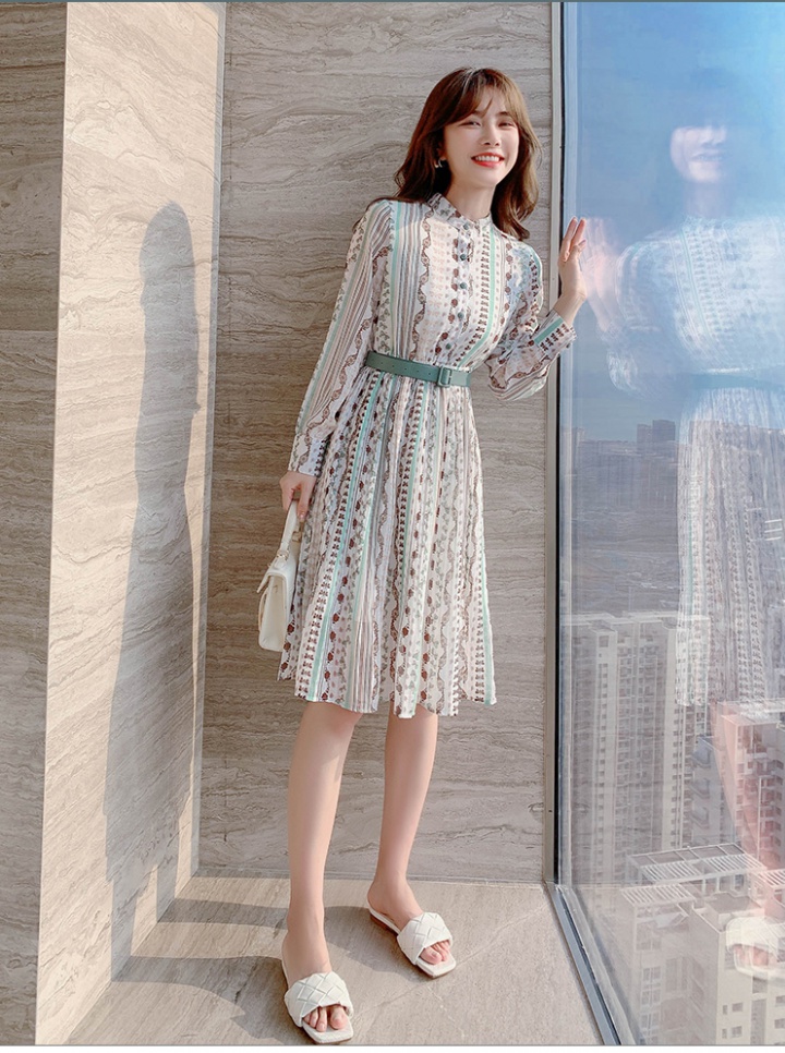 Spring and autumn slim chiffon pinched waist dress for women