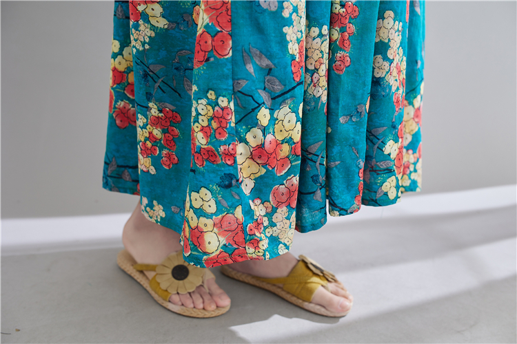 Printing cotton linen strap dress summer jumpsuit for women
