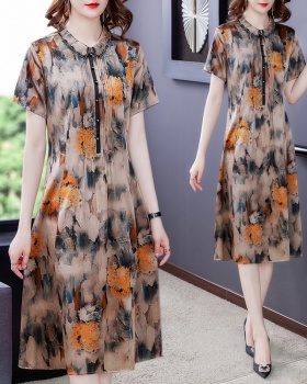 Real silk silk summer dress long middle-aged cheongsam
