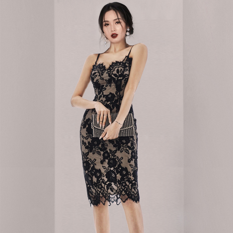 Temperament Korean style strap dress slim dress