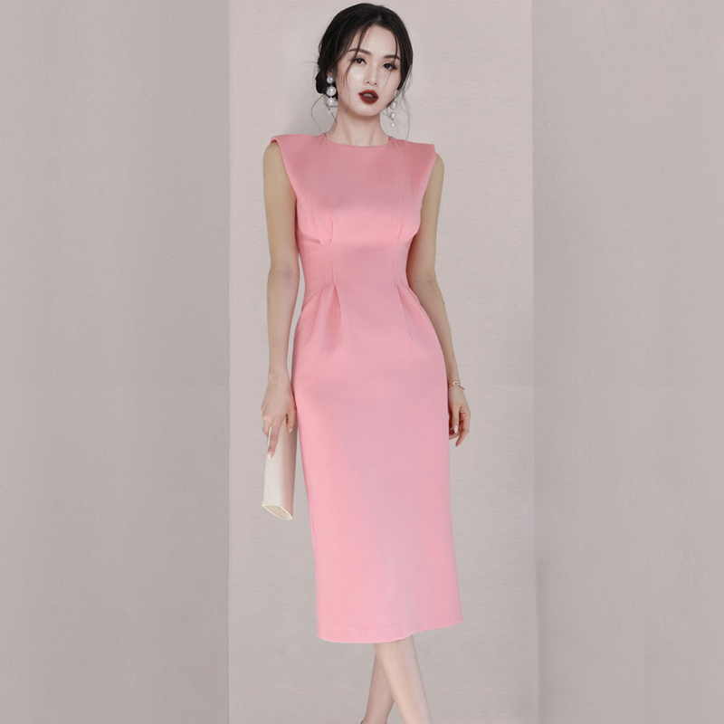 Summer Korean style pinched waist slim dress for women