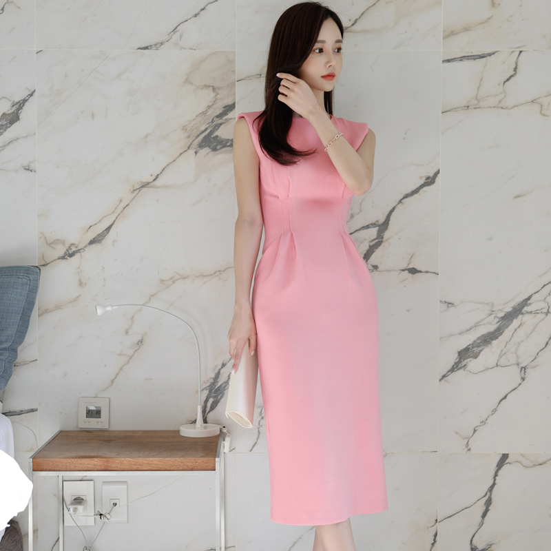 Summer Korean style pinched waist slim dress for women