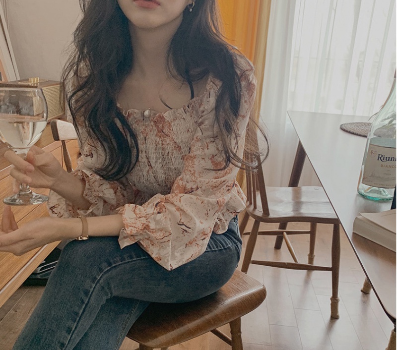 Floral little sexy chiffon long sleeve shirt