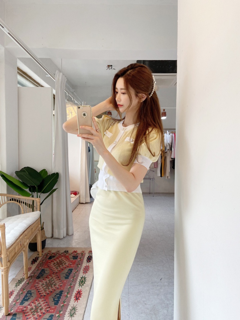 Fashion and elegant package hip tops knitted skirt a set