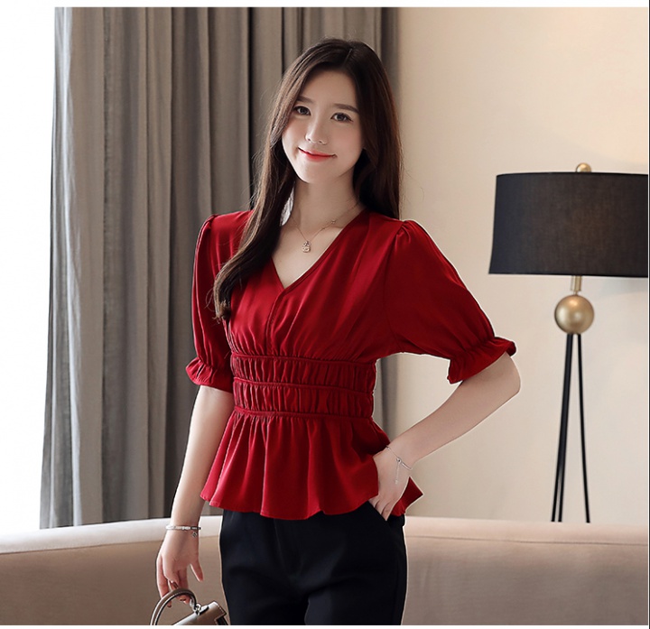 Pure retro shirt all-match pinched waist tops for women