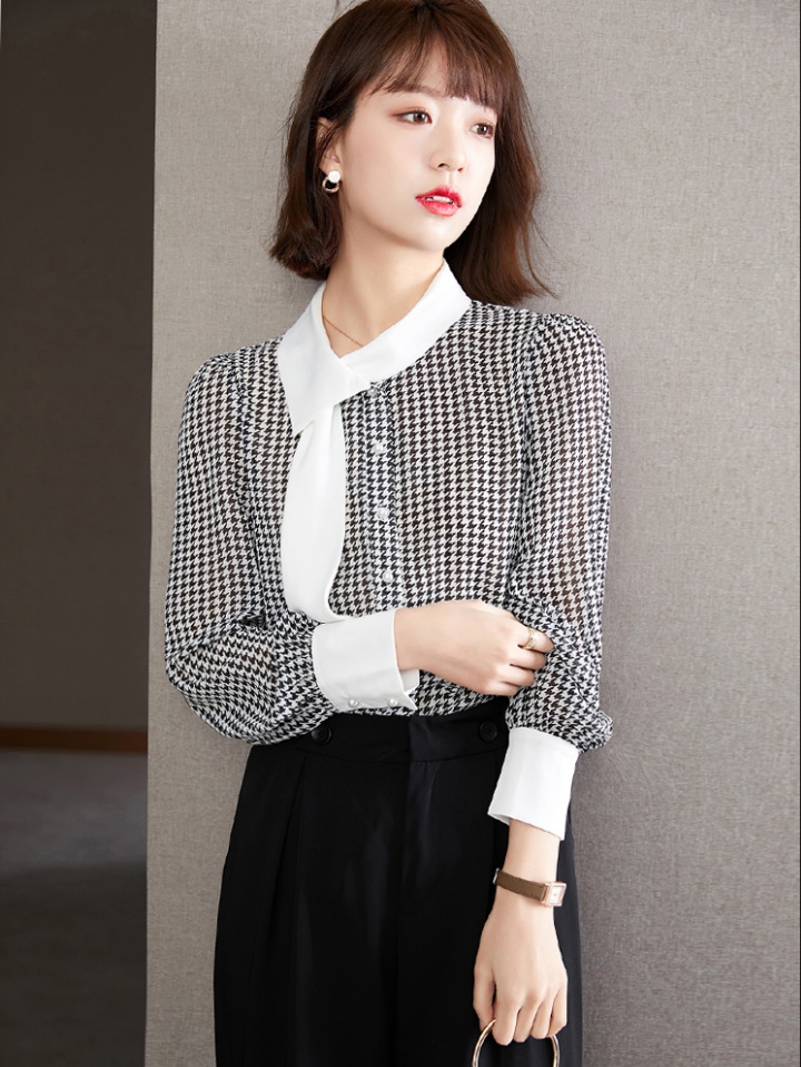 Spring Cover belly chiffon France style houndstooth shirt