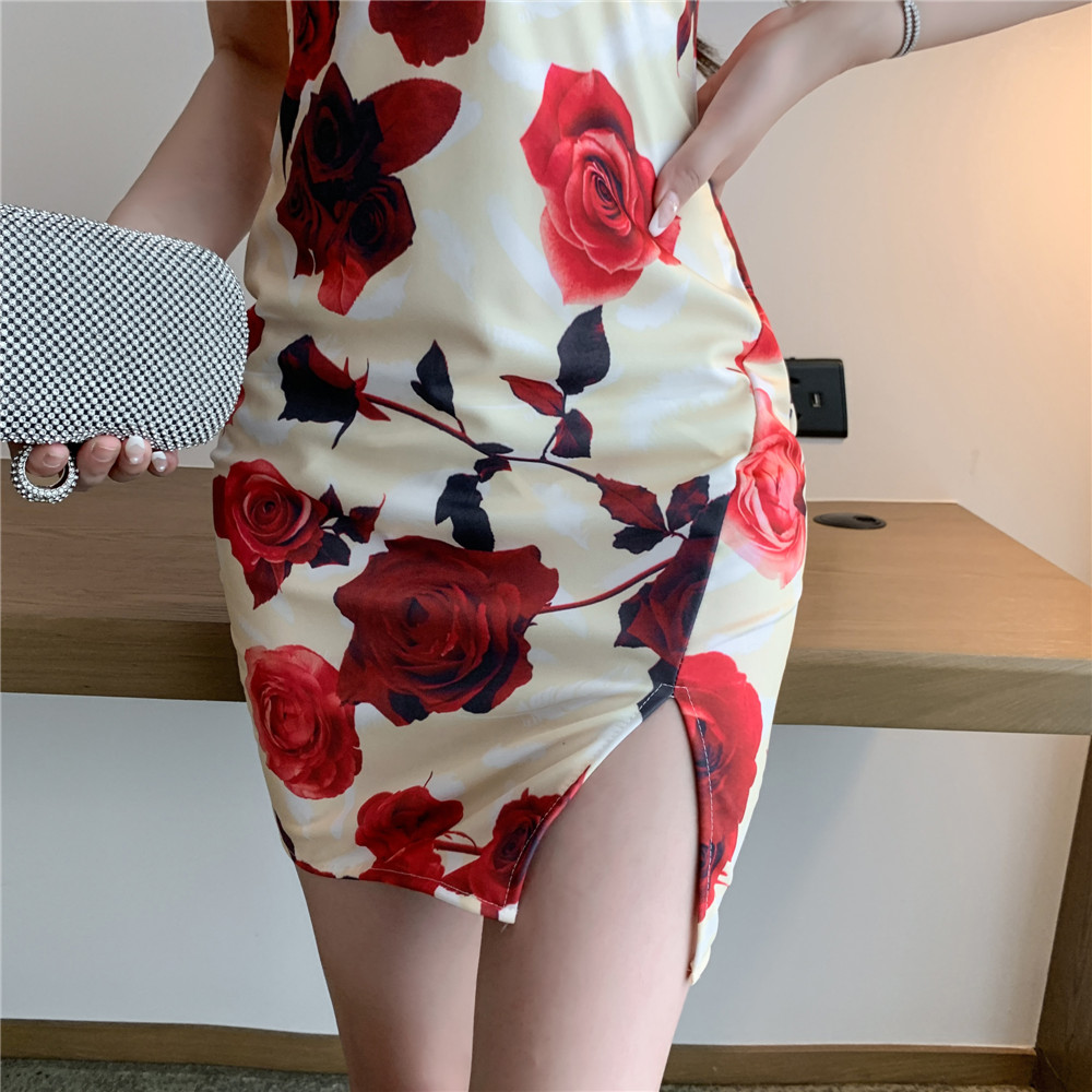 Sexy printing package hip sling dress