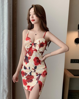 Sexy printing package hip sling dress