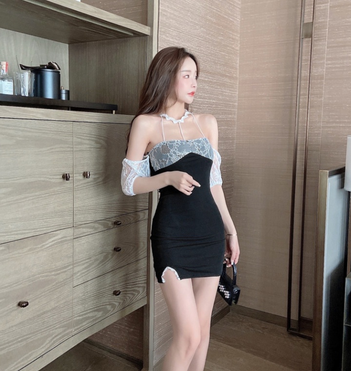 Package hip tight halter lace splice dress