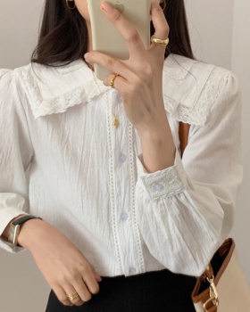 France style retro Korean style splice cotton linen shirt