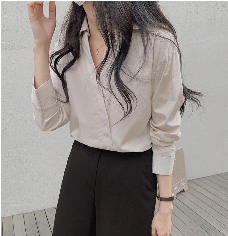 Korean style pullover all-match pure long sleeve shirt