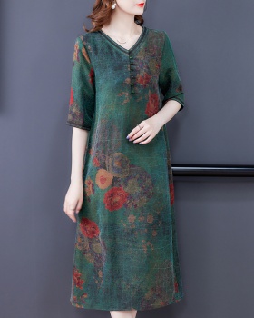 Middle-aged silk summer long loose dress