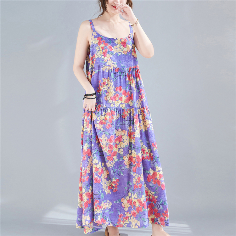 Printing large yard strap dress loose long dress for women