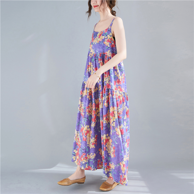 Printing large yard strap dress loose long dress for women
