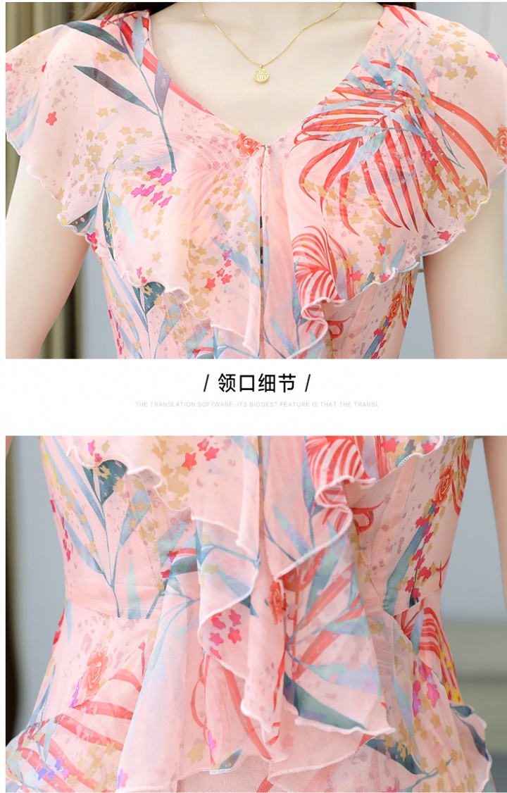Temperament cuff printing summer V-neck dress for women