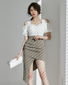 High waist shoulder strap all-match dress for women